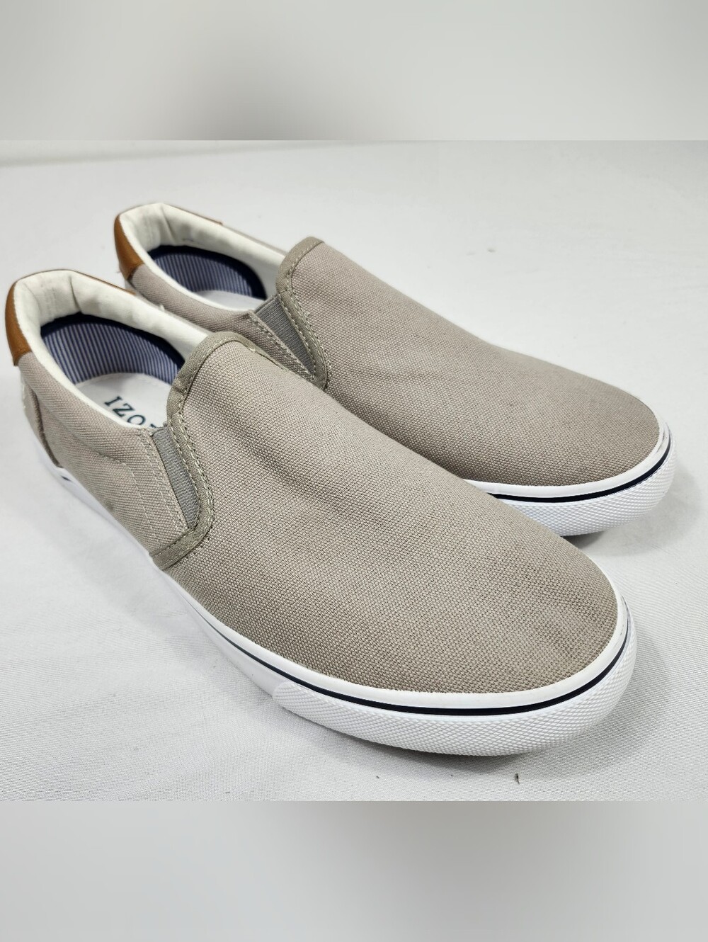 IZOD Tilsbury Men's Slip-On Canvas Sneakers Boat Deck Shoes in Light Taupe